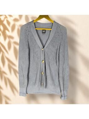Gap Cardigan Women XS Blue Button Up V-Neck Long Sleeve Knit Soft Chunky Casual
